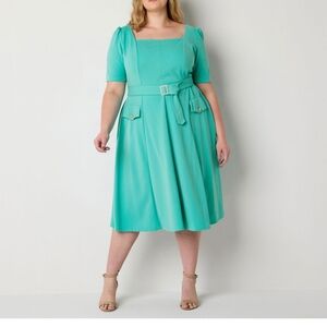 Danny & Nicole Womens short sleeve midi fit + flare dress plus